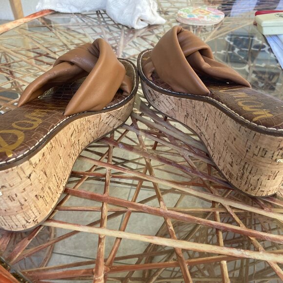 Sam Edelman Ramsey Shoes Sandals Cork High Wedge 9.5M Platform Camel - Picture 6 of 10